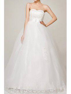 Satin Strapless Sweep Train Ball Gown Wedding Dress with Sequins