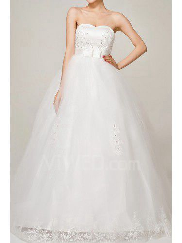 Satin Strapless Sweep Train Ball Gown Wedding Dress with Sequins