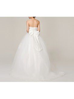 Satin Strapless Sweep Train Ball Gown Wedding Dress with Sequins