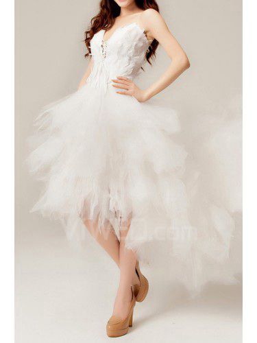 Organza V-neck Sweep Train Ball Gown Wedding Dress