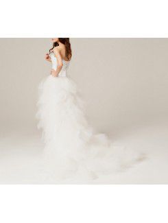 Organza V-neck Sweep Train Ball Gown Wedding Dress