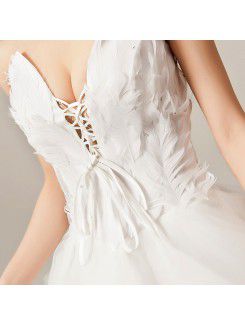 Organza V-neck Sweep Train Ball Gown Wedding Dress