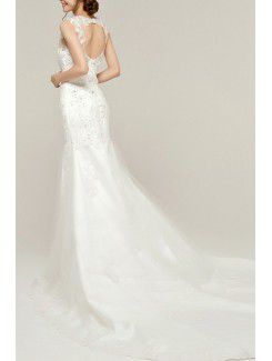 Lace Straps Cathedral Train Mermaid Wedding Dress with Sequins