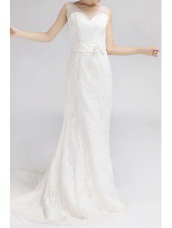 Lace V-neck Sweep Train Empire Wedding Dress with Sequins