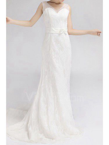 Lace V-neck Sweep Train Empire Wedding Dress with Sequins