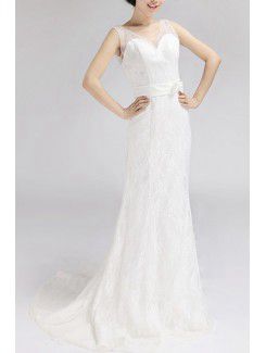 Lace V-neck Sweep Train Empire Wedding Dress with Sequins