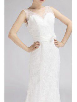 Lace V-neck Sweep Train Empire Wedding Dress with Sequins