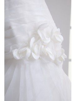 Organza Sweetheart A-line Sweep Train Hamd-made Flower Wedding Dress