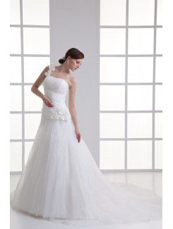 Organza Sweetheart A-line Sweep Train Hamd-made Flower Wedding Dress