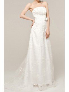 Raso senza spalline sweep treno abito da sposa corsetto con cristalli