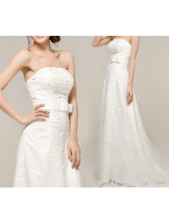 Satin Strapless Sweep Train Corset Wedding Dress with Crystal