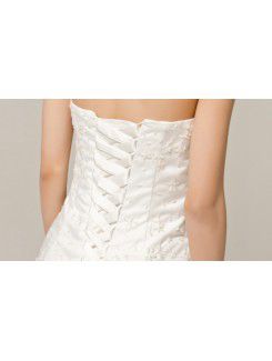 Satin Strapless Sweep Train Corset Wedding Dress with Crystal