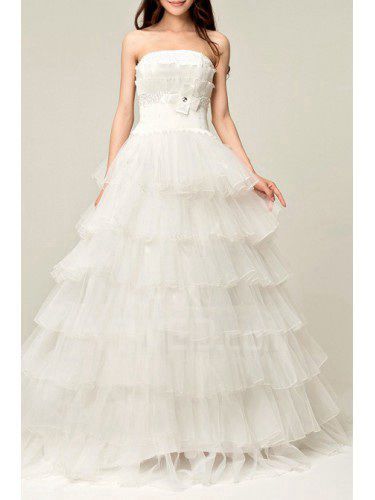 Organza strapless kathedraal trein baljurk trouwjurk met pailletten