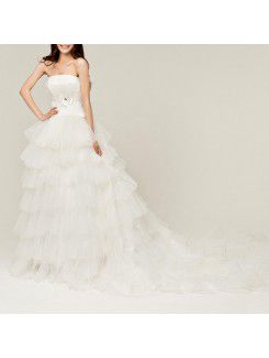 Organza Strapless Cathedral Train Ball Gown Wedding Dress with Sequins