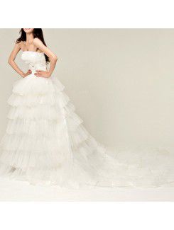 Organza Strapless Cathedral Train Ball Gown Wedding Dress with Sequins