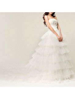 Organza Strapless Cathedral Train Ball Gown Wedding Dress with Sequins