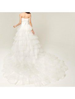 Organza Strapless Cathedral Train Ball Gown Wedding Dress with Sequins