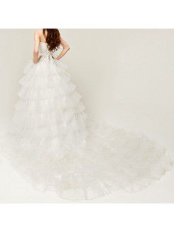 Organza Strapless Cathedral Train Ball Gown Wedding Dress with Sequins