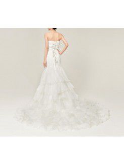 Organza Sweetheart Chapel Train Mermaid Wedding Dress with Pearls