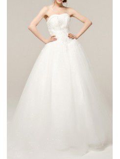 Satin Strapless Sweep Train A-line Wedding Dress with Crystal