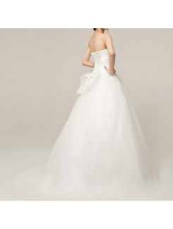 Satin Strapless Sweep Train A-line Wedding Dress with Crystal