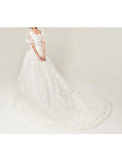 Satin Scoop Cathedral Train Ball Gown Wedding Dress with Sequins