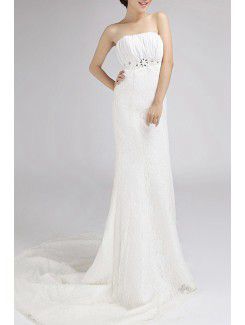 Rendas strapless capela trem vestido de noiva sereia com cristal