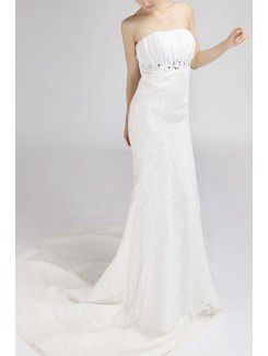 Lace Strapless Chapel Train Mermaid Wedding Dress with Crystal