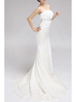 Lace Strapless Chapel Train Mermaid Wedding Dress with Crystal