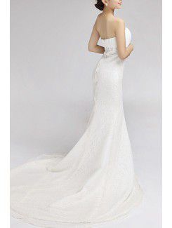 Lace Strapless Chapel Train Mermaid Wedding Dress with Crystal