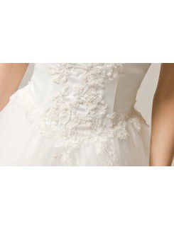 Satin V-neck Chapel Train A-line Wedding Dress with Embroidered