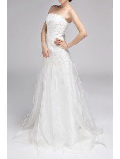 Chiffon senza spalline treno cappella a-line abito da sposa con paillettes