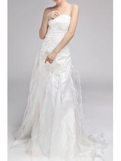 Chiffon Strapless Chapel Train A-line Wedding Dress with Sequins