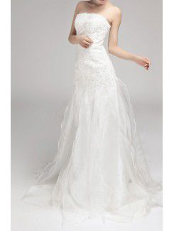 Chiffon Strapless Chapel Train A-line Wedding Dress with Sequins