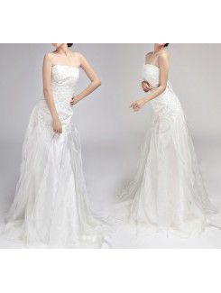 Chiffon Strapless Chapel Train A-line Wedding Dress with Sequins