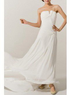 Chiffon Strapless Chapel Train A-line Wedding Dress with Crystal