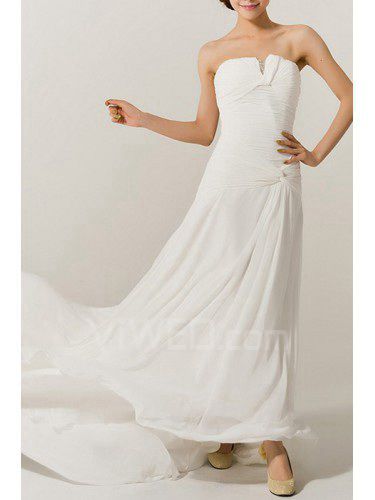 Chiffon senza spalline treno cappella a-line abito da sposa con cristalli