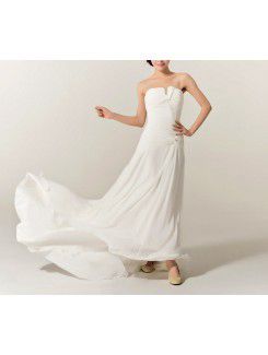 Chiffon Strapless Chapel Train A-line Wedding Dress with Crystal