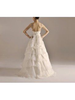 Organza Spaghetti Floor Length A-line Wedding Dress with Handmade Flowers