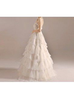 Organza Spaghetti Floor Length A-line Wedding Dress with Handmade Flowers