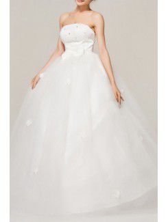 Satin Strapless Sweep Train Ball Gown Wedding Dress with Sequins