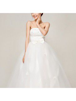 Satin Strapless Sweep Train Ball Gown Wedding Dress with Sequins