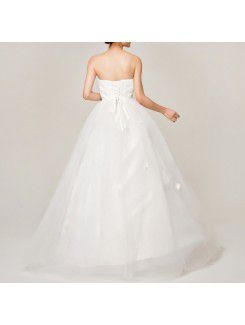 Satin Strapless Sweep Train Ball Gown Wedding Dress with Sequins