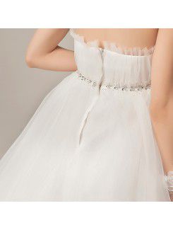 Tulle Strapless Sweep Train Ball Gown Wedding Dress with Crystal