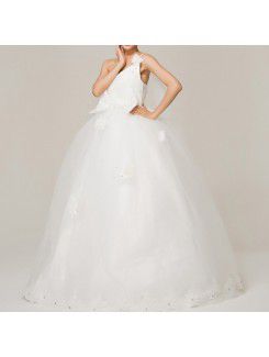 Satin One Shoulder Floor Length Ball Gown Wedding Dress with Handmade Flowers