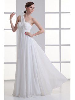 Chiffon One-Shoulder A-line Floor Length Sash Wedding Dress