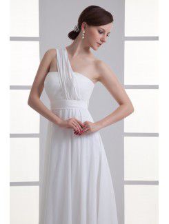 Chiffon One-Shoulder A-line Floor Length Sash Wedding Dress