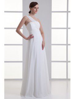 Chiffon One-Shoulder A-line Floor Length Sash Wedding Dress