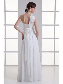 Chiffon One-Shoulder A-line Floor Length Sash Wedding Dress