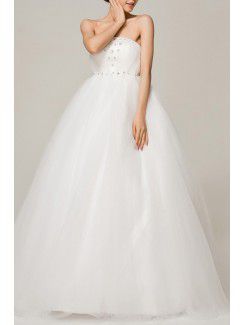 Satin Strapless Floor Length Ball Gown Wedding Dress with Crystal